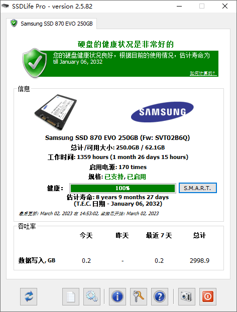 SSD 固态硬盘健康监测工具 SSD Life 2.5.82 汉化中文版